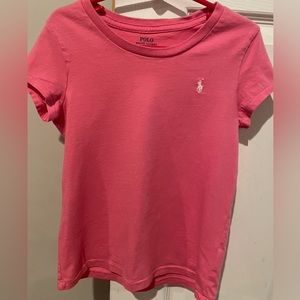 Gently worn Ralph Lauren polo girls size 6x pink t shirt with white pony detail